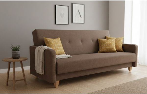 Wersalka Adam brąz na sprężynach z funkcją spania i pojemnikiem